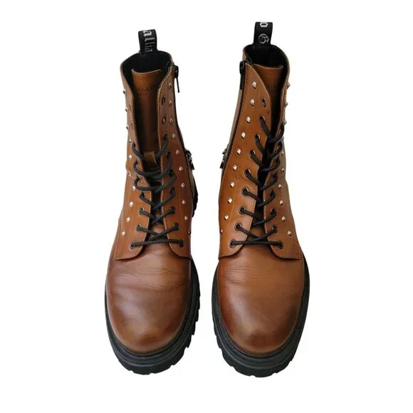 JOHN GALLIANO Curb Link Brown Leather Combat Boots w/ Side Zipper Sz 43